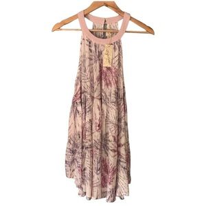 MYSTREE (L) Sleeveless Top Halter Tunic Floral Pink Purple Flowy Feminine